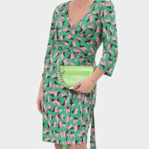 Diane von Furstenberg Julian Wrap Dress Metamorphosis Print Silk Green Medium